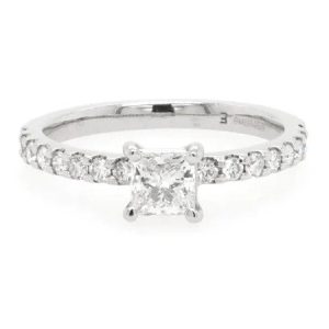 0.51ct Princess Cut Diamond Solitaire Engagement Ring with Diamond Set Shoulders in Platinum