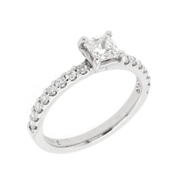 Single Stone 0.51ct Princess Cut Diamond Solitaire Engagement Ring with 0.32ct Diamond Set Shoulders in Platinum