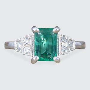 0.81ct Emerald and Diamond Set Shoulder Ring