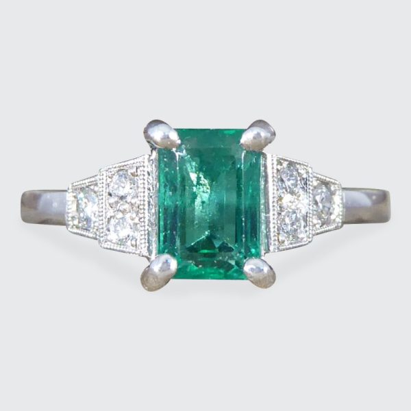 0.81ct Emerald and Diamond Set Shoulder Ring