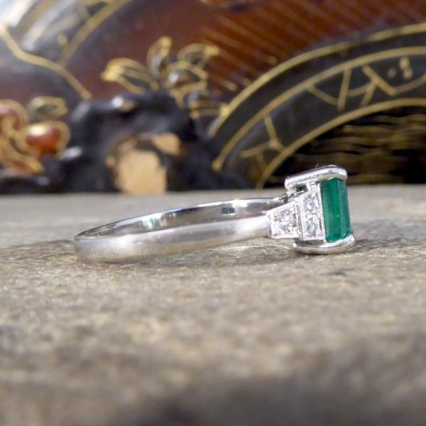 0.81ct Emerald and Diamond Set Shoulder Ring