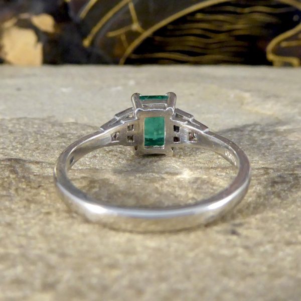 0.81ct Emerald and Diamond Set Shoulder Ring