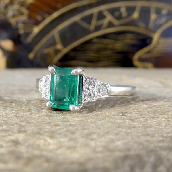 0.81ct Emerald and Diamond Set Shoulder Ring