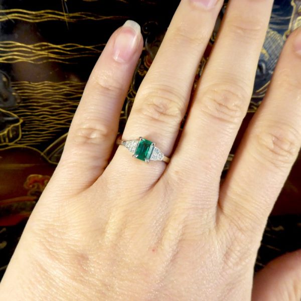 0.81ct Emerald and Diamond Set Shoulder Ring