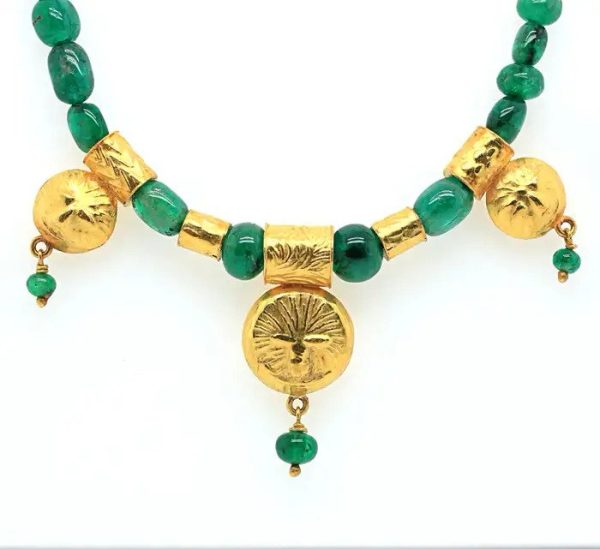 Emerald Bead and Hammered Gold Necklace by Atelier Dix