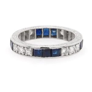Art Deco Sapphire and Diamond Full Eternity Band Ring in Platinum