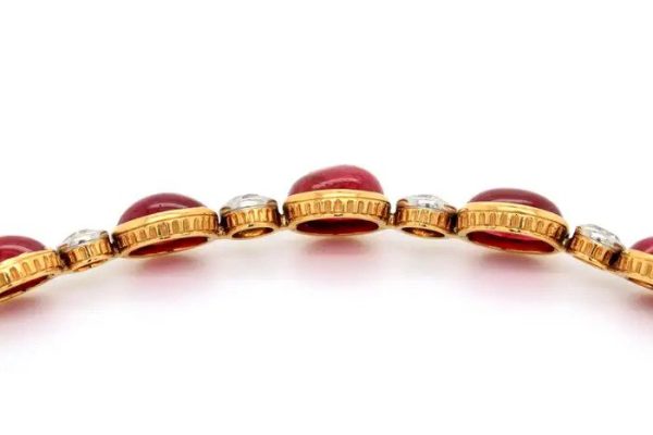 19th Century Antique 30ct Cabochon Burmese Ruby and 6ct Old Cut Diamond Bracelet-come-Necklace