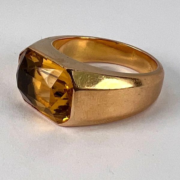 French Retro 6.05ct Citrine and Gold Tank Ring