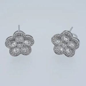 Rose Cut and Brilliant Cut Diamond Cluster Earrings