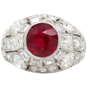 Art Deco 2ct Burma Ruby and Diamond Bombe Cocktail Ring