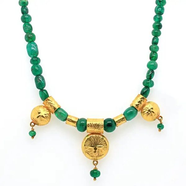 Emerald Bead and Hammered 18ct Yellow Gold Necklace by Atelier Dix