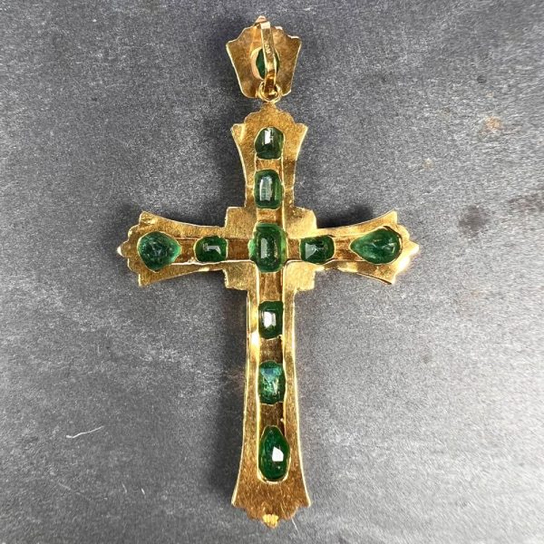 Large Italian 18ct Yellow Gold and Emerald Cross Pendant, 5.01 carats