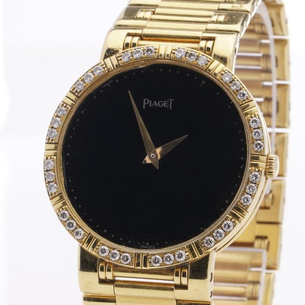 Piaget Dancer 18ct Yellow Gold Ladies Watch with Black Onyx Dial and Diamond Bezel