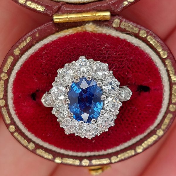 1.50ct Oval Blue Sapphire and Diamond Cluster Ring