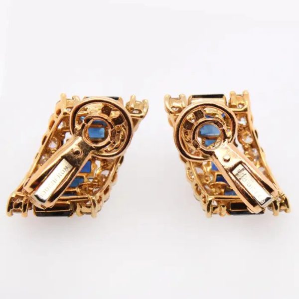 Vintage Boucheron 3ct Sapphire and Diamond Clip On Earrings in 18ct Yellow Gold, Circa 1970s