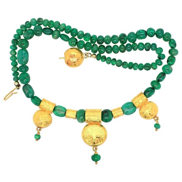 Vintage Emerald Bead and Gold Necklace by Atelier Dix