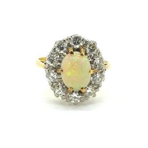 Vintage Antique Style Opal and Diamond Cluster Engagement Ring