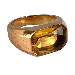 French Retro 6.05ct Citrine and Gold Tank Ring