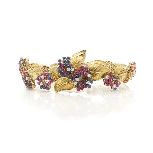 Vintage Gubelin 18ct Yellow Gold Ruby Sapphire Diamond Bracelet Watch