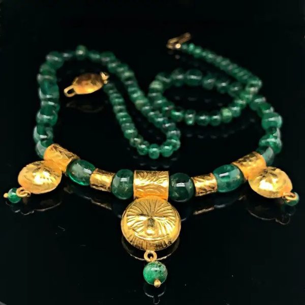 Hammered Gold and Emerald Bead Necklace by Atelier Dix