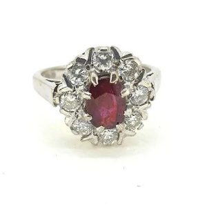 Natural No Heat Ruby and Diamond Cluster Ring