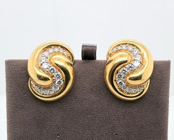 Vintage 3ct Diamond and Gold S Shaped Clip On Earrings