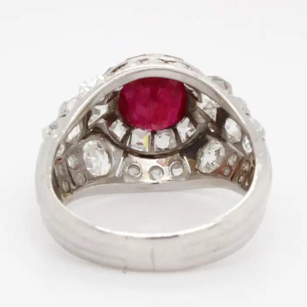 Art Deco 2ct Burmese Ruby and Diamond Bombe Cocktail Ring