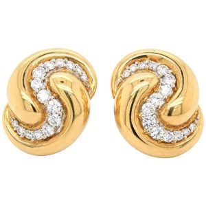 Vintage 3ct Diamond and Gold Clip On Earrings