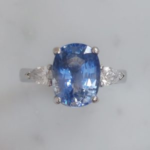 4ct Sapphire and Diamond Three Stone Engagement Ring