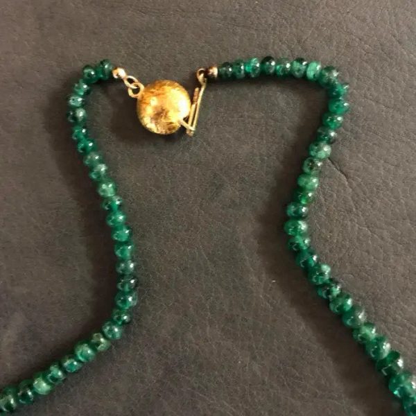 Vintage Emerald Bead and Hammered Gold Necklace by Atelier Dix