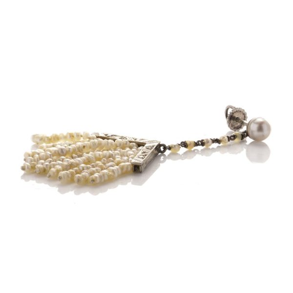 Victorian Antique Diamond and Natural Pearl Fringe Drop Earrings