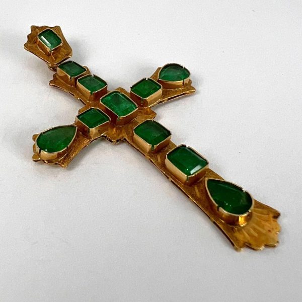 Large Italian 5.01cts Emerald Cross Pendant in 18ct Yellow Gold