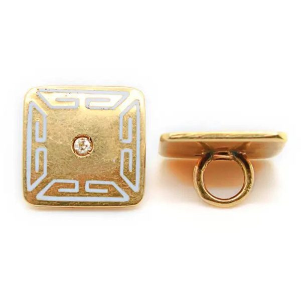 Art Deco Square Shaped Yellow Gold Cufflinks with Old Cut Diamonds and White Enamel