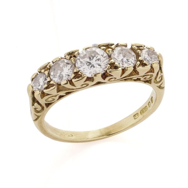 Victorian Style Vintage 0.85ct Five Stone Diamond Ring in 18ct Yellow Gold
