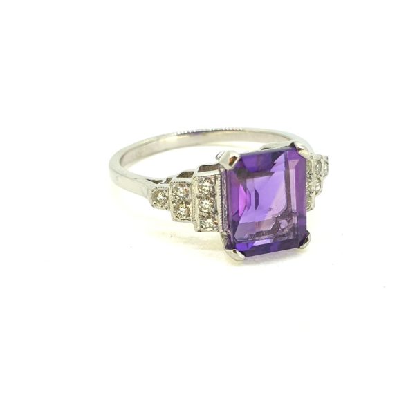 2.10ct Amethyst and Diamond Dress Engagement Ring in Platinum