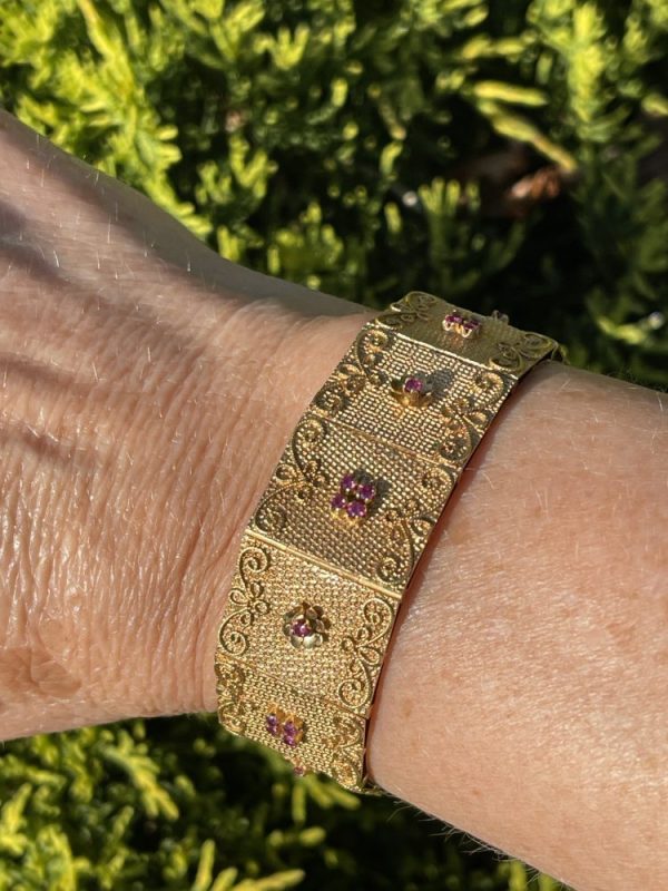 Brevetto 18ct Yellow Gold Panel Bracelet with Rubies