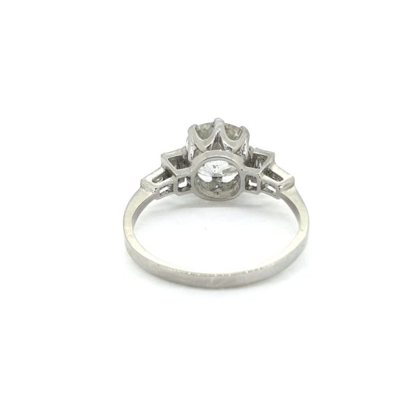 Vintage 2.25ct Cushion Cut Diamond Solitaire Engagement Ring with Baguette Shoulders in Platinum