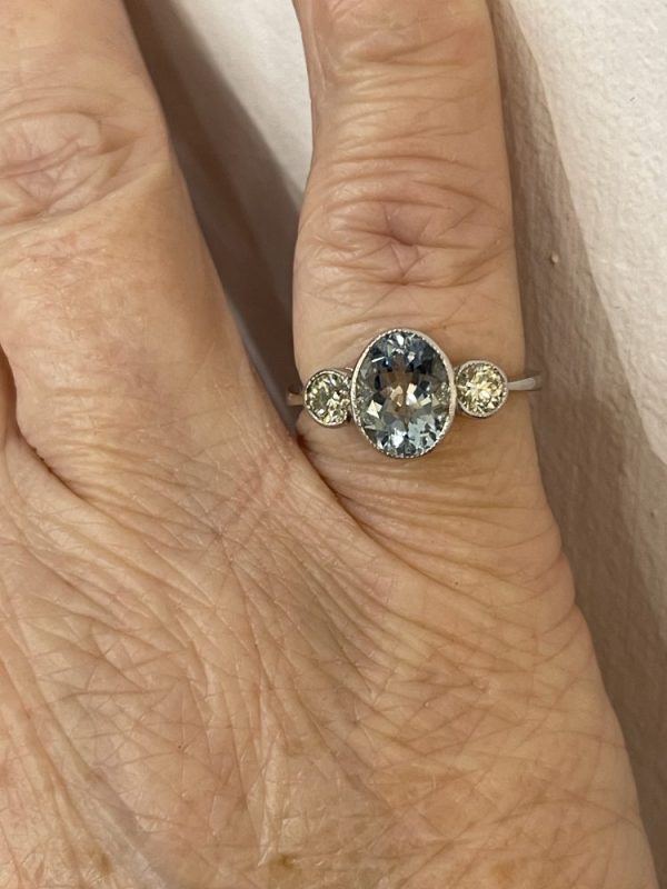 1.60ct Aquamarine and Diamond Trilogy Engagement Ring in Platinum