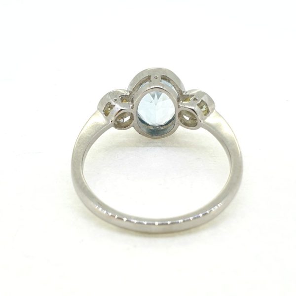 1.60ct Oval Aquamarine and Diamond Trilogy Engagement Ring in Platinum