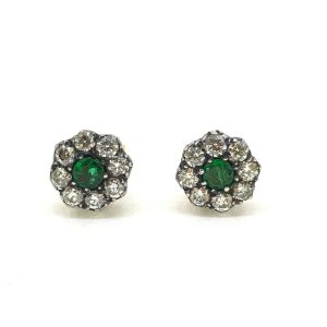 Emerald and Diamond Floral Cluster Stud Earrings
