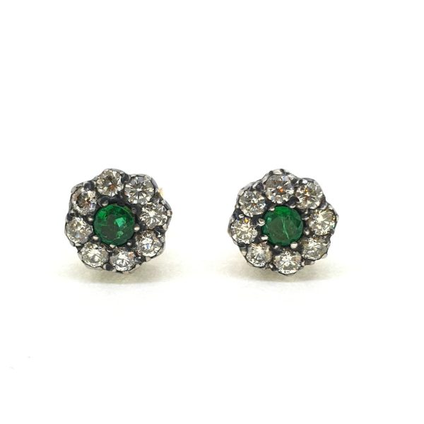 0.80ct Emerald and Diamond Cluster Stud Earrings