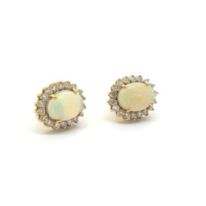 4ct Opal and Diamond Cluster Earrings