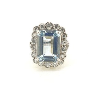 5.70ct Aquamarine and Diamond Cluster Dress Ring