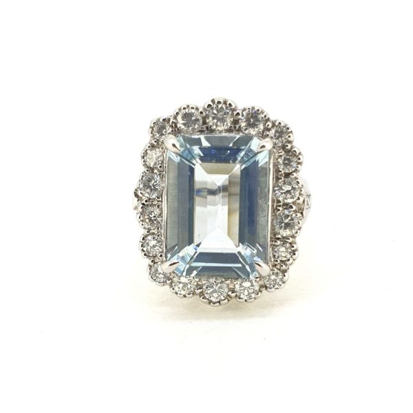 5.70ct Aquamarine and Diamond Cluster Dress Ring in 18ct White Gold