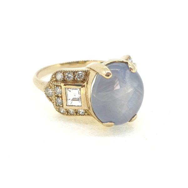Cabochon Cut Star Sapphire and Diamond Ring