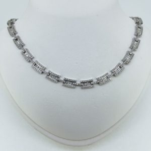 Contemporary baguette and Brilliant Cut Diamond Cluster Necklace, 10 carat total