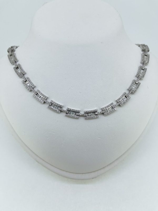 Contemporary baguette and Brilliant Cut Diamond Cluster Necklace, 10 carat total