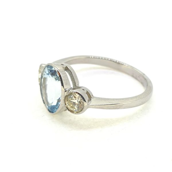1.60ct Aquamarine and Diamond Three Stone Engagement Ring in Platinum
