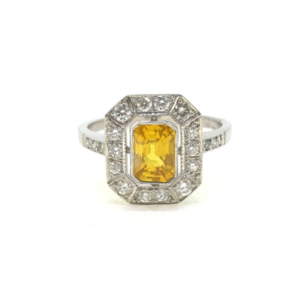 1.50ct Yellow Sapphire and Diamond Cluster Ring in 18ct White Gold