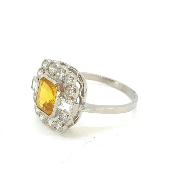 Modern 1.60ct Yellow Sapphire and Diamond Cluster Ring in Platinum